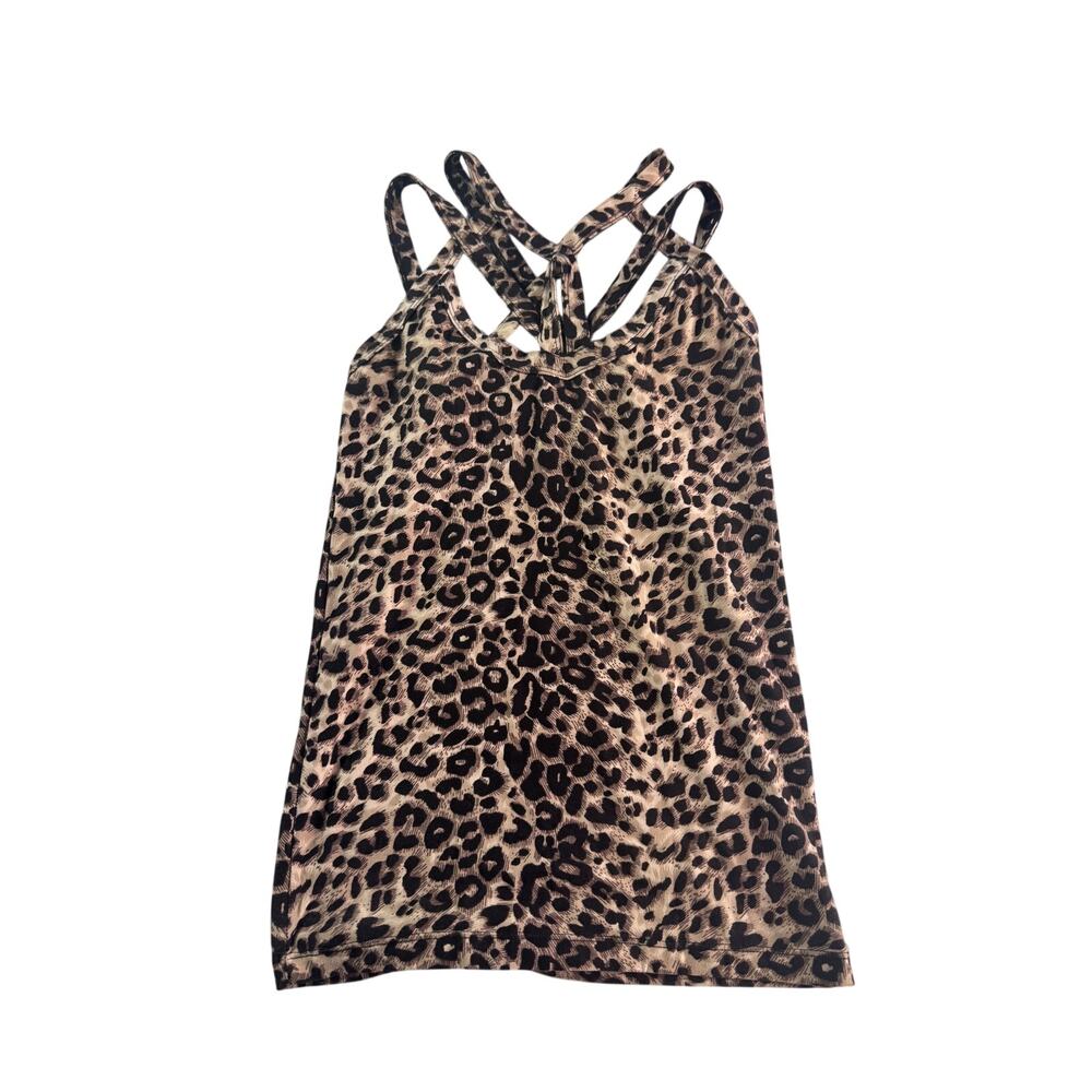 Daytrip Leopard Print Tank Top S Strappy Cage Back Y2K Animal Print Buckle